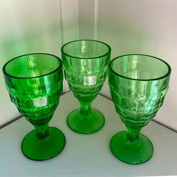 Kitchen Three Uranium Glass Footed Drinking Glasses Poshmark